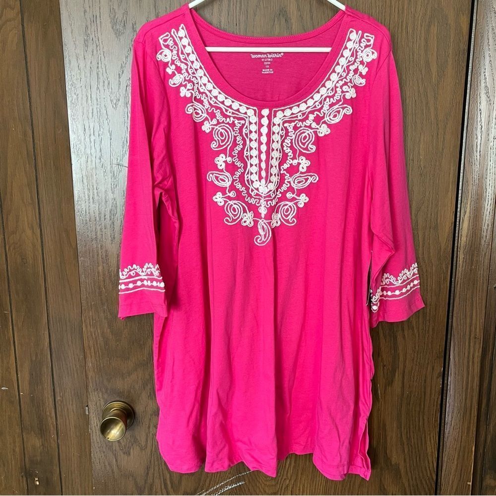 Woman Within Pink Embroidered Knit Tunic NWT
